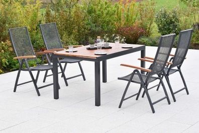 Thasos Gartenmöbel Set 5tlg., 4 Klappsessel, Ausziehtisch 150 (200 ) x 90 cm, Alumini