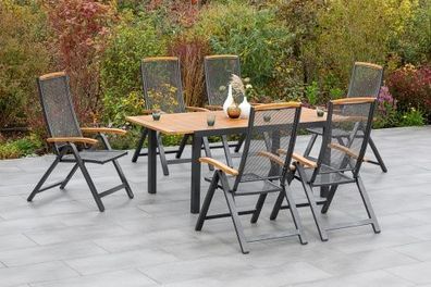 Tilos Gartenmöbel Set 7tlg., 6 Klappsessel & Ausziehtisch 150 (200) x 90 cm