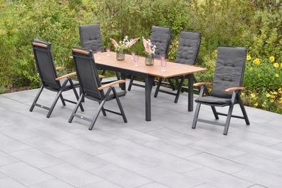 Tilos Gartenmöbel Set 13tlg., Klappsessel & 180 (250) x 100 cm