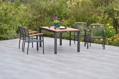 Tilos Gartenmöbel Set 5tlg., 4 Stapelsessel & Ausziehtisch