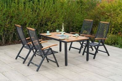 Tilos Gartenmöbel Set 5tlg., Klappsessel & 150 x 90 cm