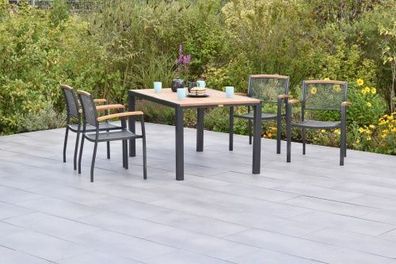 Tilos Gartenmöbel Set 5tlg., Stapelsessel & 150 x 90 cm
