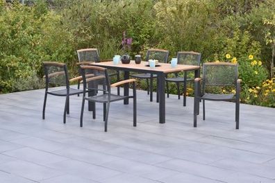 Tilos Gartenmöbel Set 7tlg., 6 Stapelsessel, Tisch 150 x 90 cm