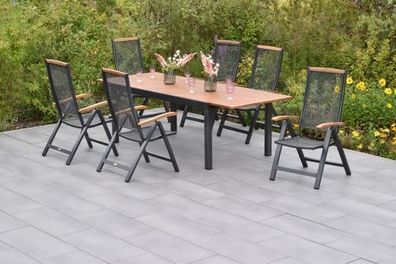 Tilos Gartenmöbel Set 7tlg., Klappsessel & 180 (250) x 100 cm