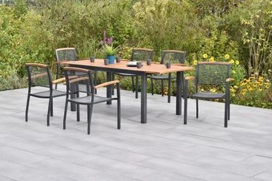 Tilos Gartenmöbel Set 7tlg., Stapelsessel & Ausziehtisch