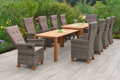 Toskana Gartenmöbel Set 11tlg. Hochlehner, Flex Ausziehtisch, natur