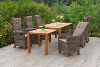 Toskana Gartenmöbel Set 7tlg. Hochlehner, Flex Ausziehtisch, natur