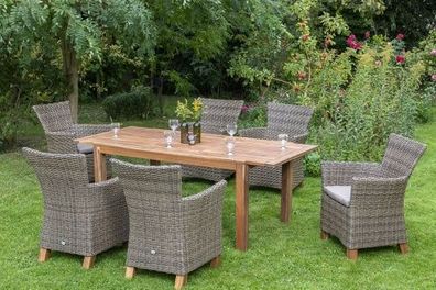Toskana Gartenmöbel Set 7tlg., Ausziehtisch, natur