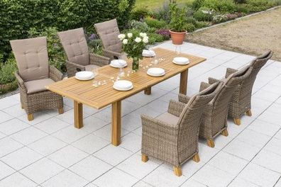 Toskana Gartenmöbel Set 7tlg., Gasdruck, Doppelausziehtisch, natur