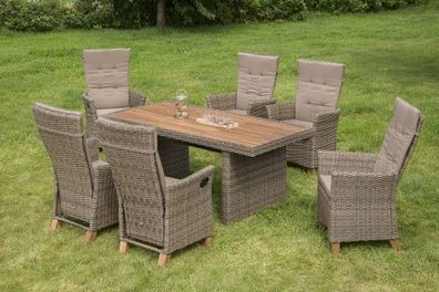 Toskana Gartenmöbel Set 7tlg., Geflechttisch, natur