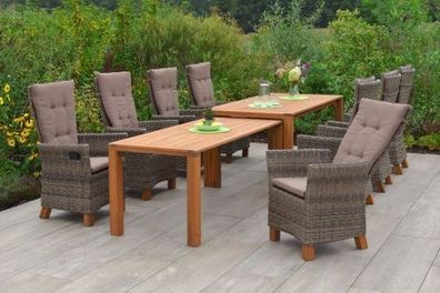 Toskana Gartenmöbel Set 9tlg. Hochlehner, Flex Ausziehtisch, natur