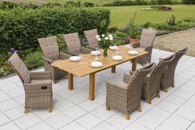Toskana Gartenmöbel Set 9tlg., Gasdruck, Doppelausziehtisch, natur