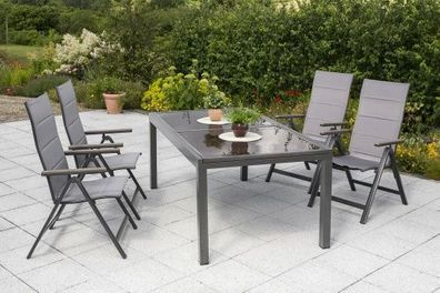 Trivero Gartenmöbel Set 5tlg., Klappsessel & Ausziehtisch