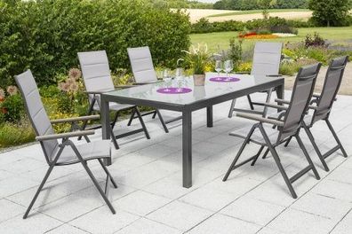 Trivero Gartenmöbel Set 7tlg., Klappsessel & Semi Ausziehtisch