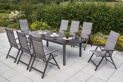 Trivero Gartenmöbel Set 9tlg., Klappsessel & Ausziehtisch