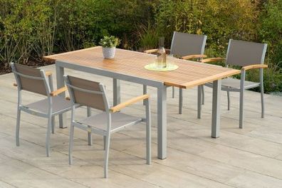 Naxos Set 5tlg., 4 Stapelsessel, Ausziehtisch 150 (200) x 90 cm