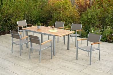 Naxos Set 7tlg., 6 Stapelsessel, Ausziehtisch 150 (200) x 90 cm