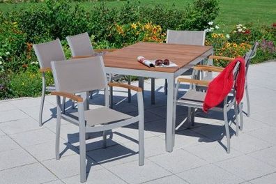 Naxos Set 7tlg., 6 Stapelsessel, Tisch 150 x 90 cm, grau