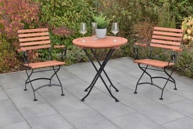 Schlossgarten Set 3tlg., 2 Klappsessel, Klapptisch Ø 70 cm, Flachstahl/Eukalyptus