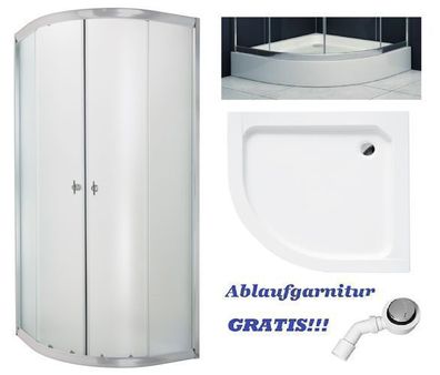 SET: Duschwanne Alex & Duschkabine Viertelkreis Marbella 90x90 180cm Gefrorenes Glas