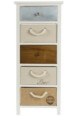 Kommode Eliza 38 x 28 x 91 cm Paulownia-Holz Weiß mit 5 Schubladen in Bunt