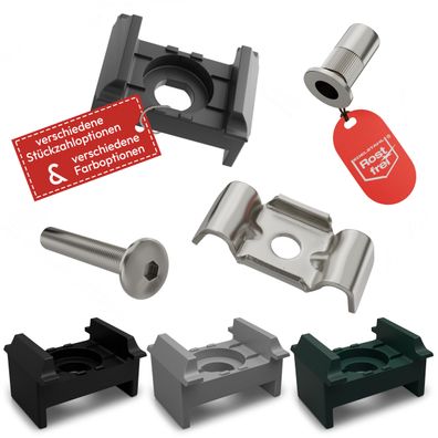 Edelstahl Befestigungsset Doppelstabmattenzaun 40mm Pfostenbreite Qualinos Germany