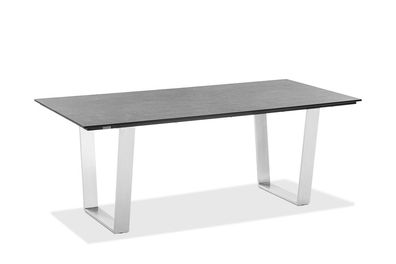 Gartentisch Noha 200x95 Tischplatte HPL Beton Trapezkufe Edelstahl gebürstet