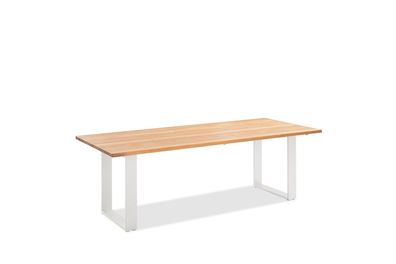 Gartentisch Noha 220x95 Tischplatte Teak geölt Profilkufe Aluminium Ivory