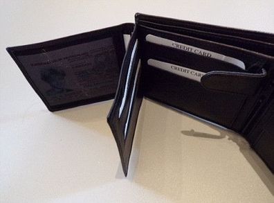Geldbörse Herren Portemonnaie Querformat Geldbeutel Echtleder Schwarz