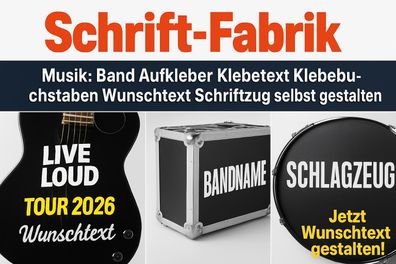 Band Aufkleber Klebetext Klebebuchstaben Wunschtext Schriftzug selbst gestalten