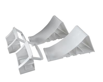 2 x Unterlegkeil + Bügelhalter weiss - Bremskeil Hemmschuh Unterlegkeile