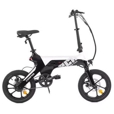 Kompaktes E-Bike HECHT COMPOS MINI Blackwhite – 250 Watt, 36 Volt, faltbar