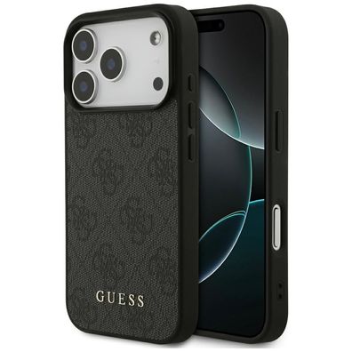 Case Guess iPhone 17 Pro Kunstleder grau Classic Logo goldfarben Metall