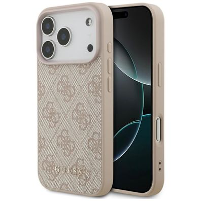 Case Guess iPhone 17 Pro Kunstleder rosa Classic Logo goldfarben Metall