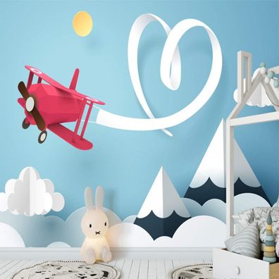 Vlies Fototapete Wandtapete Wandbilder 3D Flugzeug Herz weiße Wolke 4544