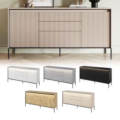 Kommode TREND TR-01 mit 2 Türen 3 Schubladen Sideboard LED Anrichte Geriffelt