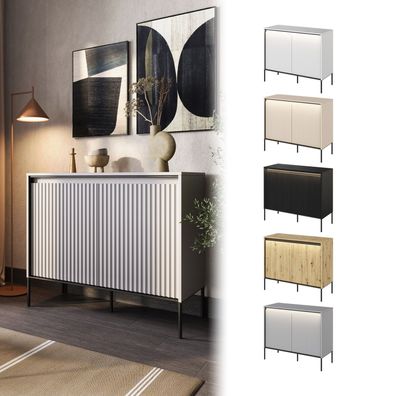 Kommode TREND TR-02 mit 2 Türen Sideboard LED Anrichte Highboard Geriffelt