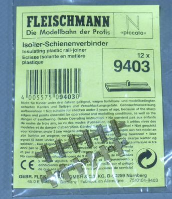 Fleischmann piccolo N 9403 Isolierschienenverbinder 12 Verbinder Isolierschuhe NEU