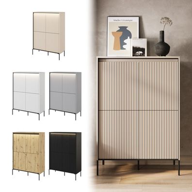 Kommode TREND TR-03 mit 4 Türen Sideboard LED Anrichte Highboard Geriffelt