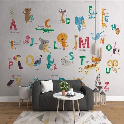 Vlies Fototapete Wandtapete Wandbilder Cartoon Tiermotive und 26 Alphabet 4552