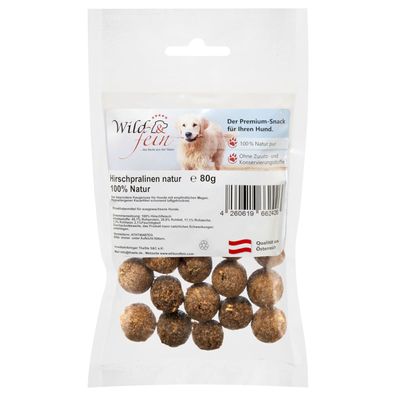 Wild & Fein Hirschpralinen Natur 80 g - Premium Snack für Hunde