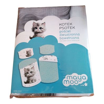 Kinder-Bettwäsche Katze „Sweet Dreams“ 100x135 + 40x60 | 100 % Baumwolle | Reißver