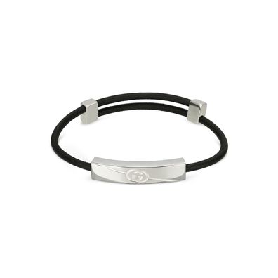 Gucci - YBA774464001 - Gucci Tag-Armband aus Sterlingsilber und Leder mit Logo