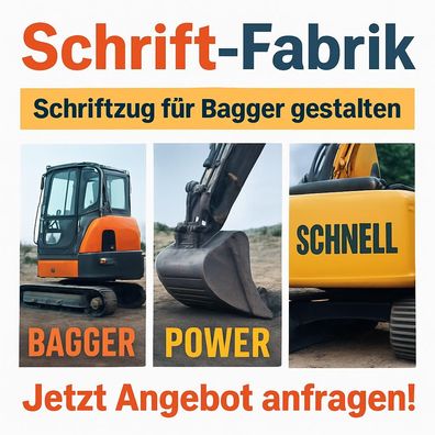 Schriftzug für Bagger Klebebuchstaben Wunschtext Aufkleber selbst gestalten