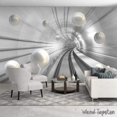 Vlies Fototapete Wandtapete Wandbilder Abstrakte Tunnelraum 3D Kugel 4574