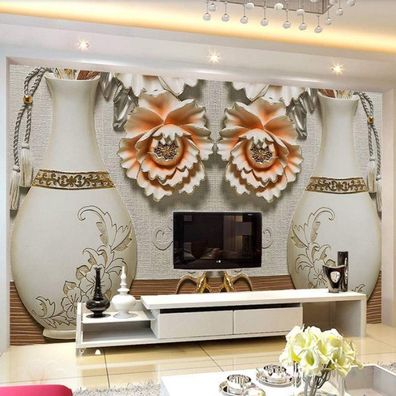 Vlies Fototapete Wandtapete Wandbilder 3D Floralem Reliefvasen 4580