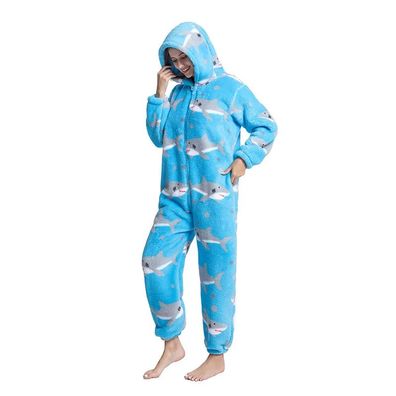 Blauer Hai Katze Hund Print Onesie Erwachsene Tier Cosplay Pyjamas Plusch
