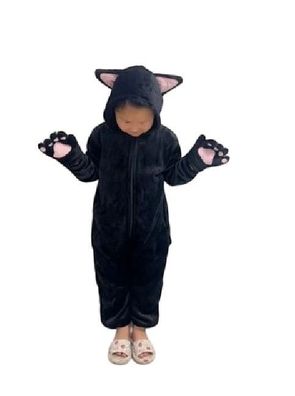 Schwarze Katze Onesie Kinder Erwachsene Tier Cosplay Pyjamas Plusch Kapuze