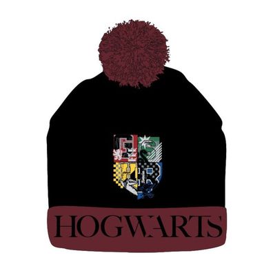 Wintermütze mit Motiv aus Harry Potter "Hogwarts", mit Bommel - Größe: 54