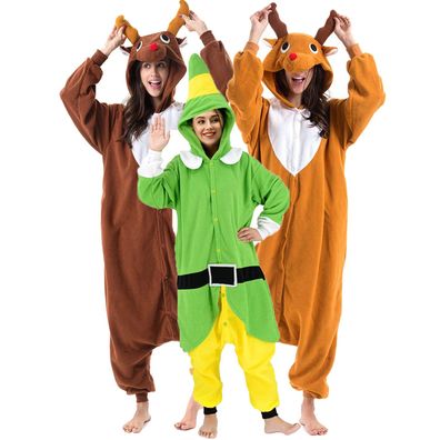 Weihnachts Elch Elf Onesie Erwachsene Tier Kigurumi Cosplay Pyjamas Halloween Plusch